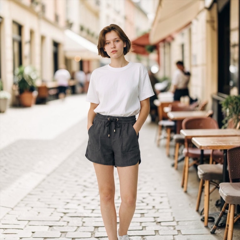 C'est Toi Womens Black Linen Blend Dolphin Shorts Drawstring Pockets TP549 Small - Picture 3 of 10